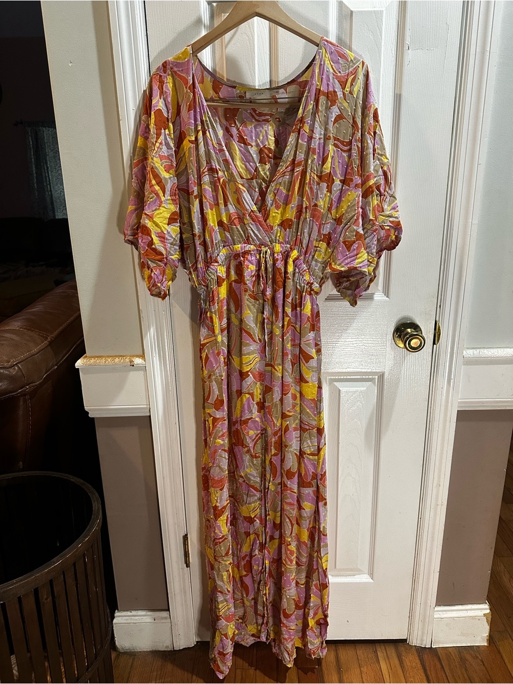Lush Multicolor Maxi Dress Split Front Textured Kimono‎ Sleeves Floral Large